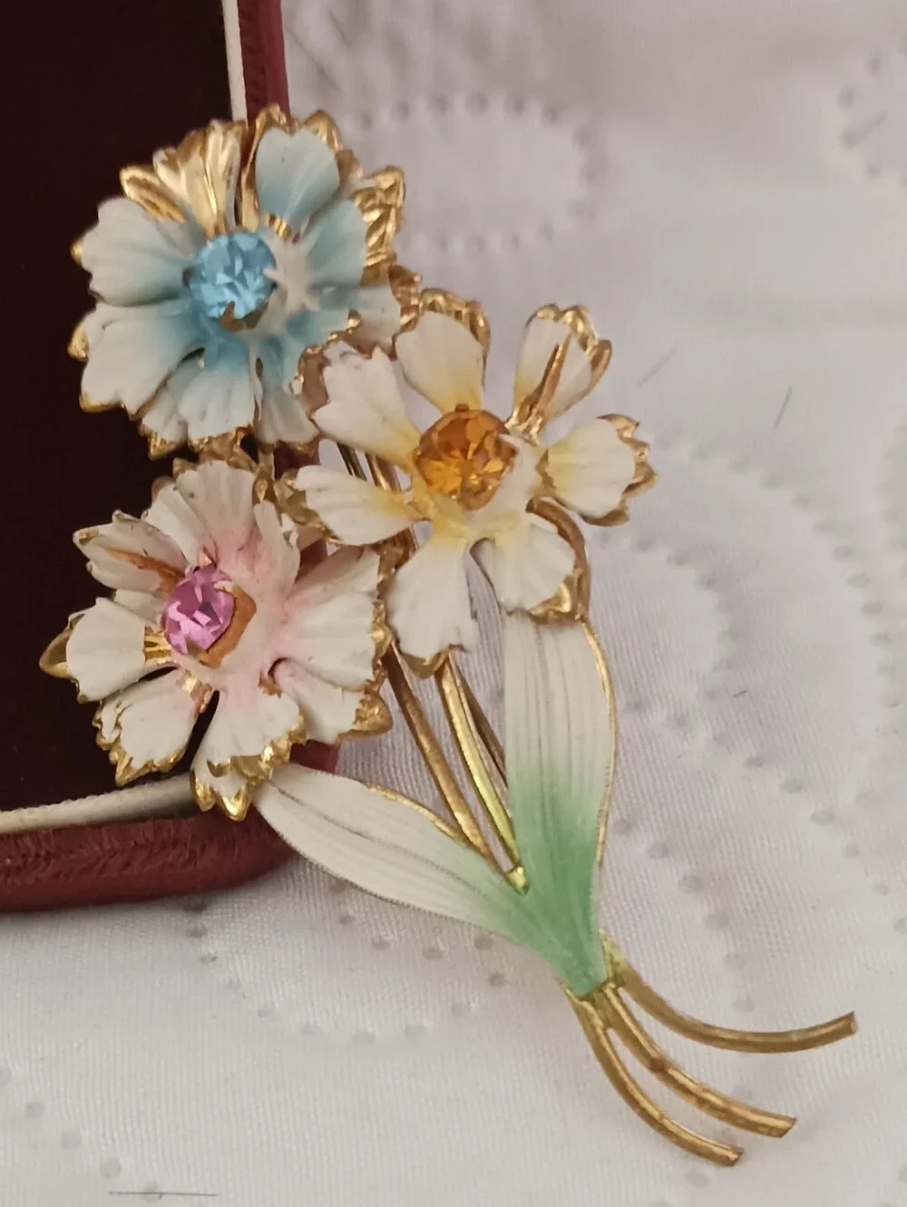 Austria Vintage Floral Multicolor Crystal Brooch Pastels